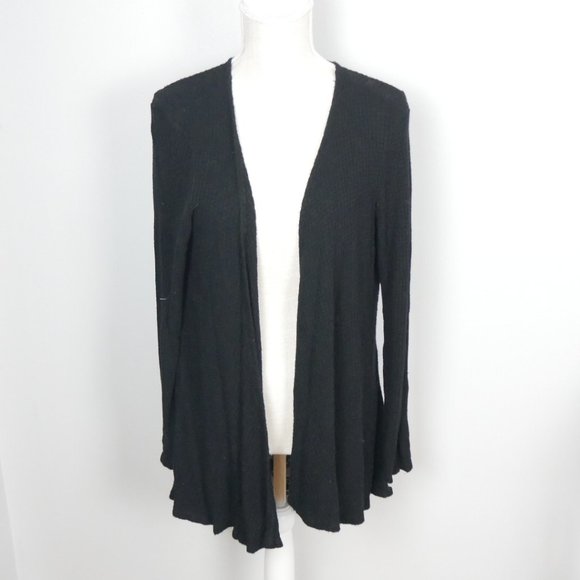 Vocal Black Waffleknit Open Long Sleeve Cardigan with Lace Long Back XL - Picture 1 of 7